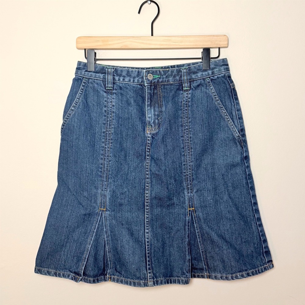 Women's VTG Eddie Bauer 100% Cotton Knee Length Denim Skirt A Line SZ 2 Petite